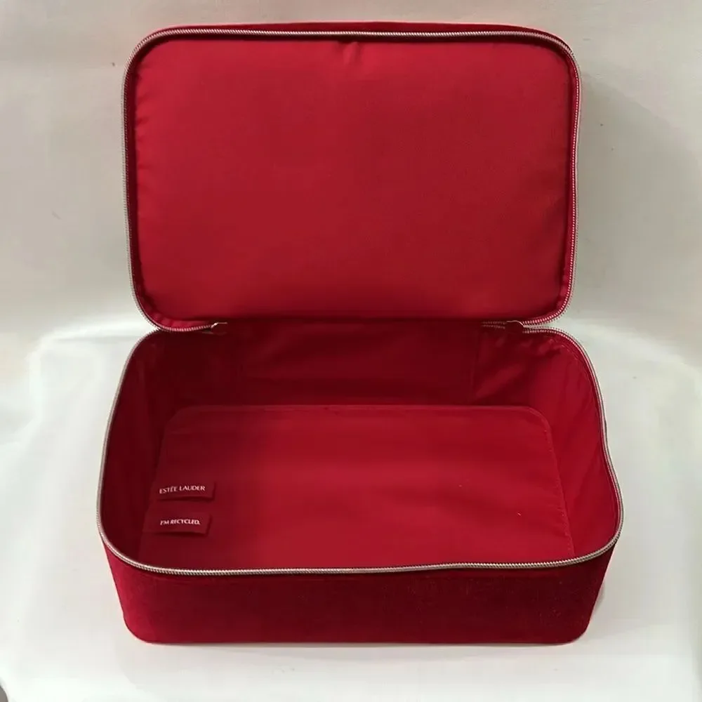 Estée Lauder Red Velvet Makeup Train Case Bow Handle 11 X 7 In 5 1/2 In Tall